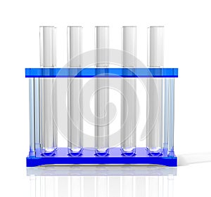 Laboratory test tubes in stand. 3D Illustration.