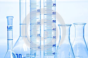 Laboratory utensils in blue