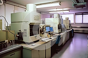 a laboratory, where metallurgical analyses are performed on metals and alloys