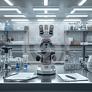 Laboratory Workbench with Microscope and Tools