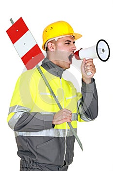 Laborer screaming photo