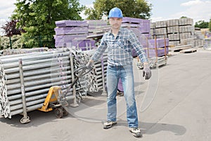 Laborer using pull cart