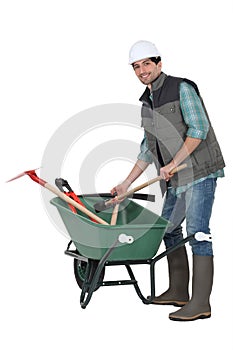 Laborer with wheelbarrow