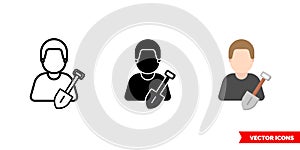 Laborer worker workman icon of 3 types color, black and white, outline. Isolated vector sign symbol