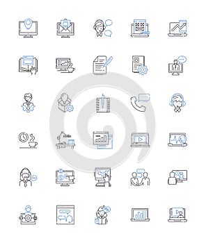 Laborers line icons collection. Hardworking, Skilled, Blue-collar, Struggling, Menial, Backbreaking, Unskilled vector