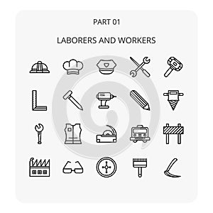 LABORERS AND WORKERS icon set outline