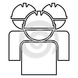 Labors group workers in helmet icon black color illustration flat style simple image