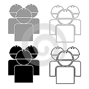 Labors group workers in helmet icon set grey black color