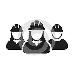 Labors icon vector group of construction worker people persons profile avatar for team work with hardhat helmet in a glyph