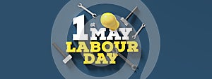 Labour day background design with hammer isolated on blue background. 1st May Labour day background. 3D illustration