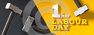 Labour day background design with hammers isolated on dark background. 1st May Labour day background. 3D illustration