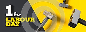 Labour day background design with hammers isolated on dark background. 1st May Labour day background. 3D illustration