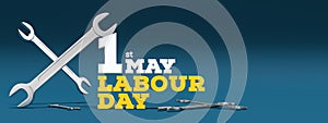 Labour day background design with wrenches isolated on blue background. 1st May Labour day background. 3D illustration
