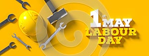 Labour day background design with wrenches isolated on yellow background. 1st May Labour day background. 3D illustration