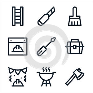 Labour day line icons. linear set. quality vector line set such as axe, barbecue, labor day, toolbox, screwdriver, labor day,