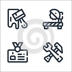 labour day line icons. linear set. quality vector line set such as hammer, id card, circular saw