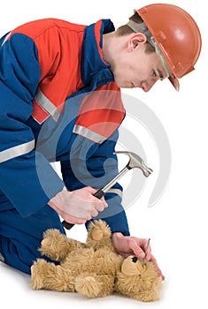 Labourer with bear and hammer