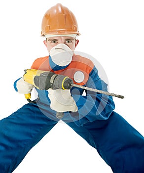 Labourer with hand drill