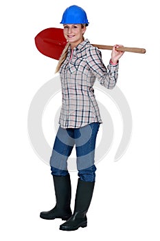 Labourer holding a spade photo