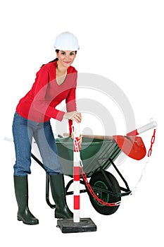 Labourer with a traffic marker photo