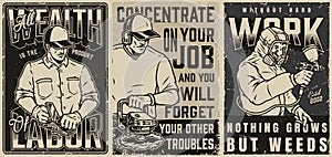 Labourers posters set with motivational words