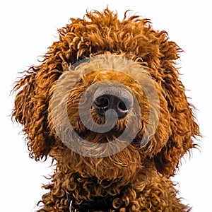 Labradoodle Shaggy Dog Face Studio Portrait on white background