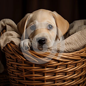 Labrador puppy in basket