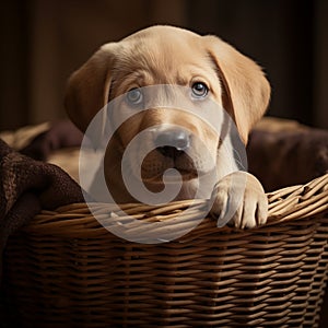 Labrador puppy in basket