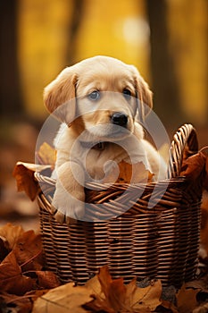 Labrador puppy in basket