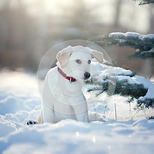 Labrador puppy dog in winter