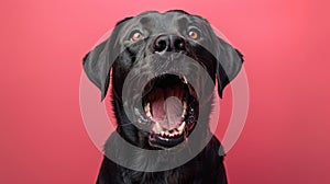 Labrador Retriever, angry dog baring its teeth, studio lighting pastel background