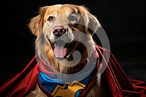 Labrador retriever as superdog with copy space, exemplifying leadership and superhuman power