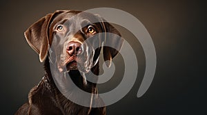 Labrador Retriever dog.Labrador Retriever dog portrait close up. Horizontal banner poster background. Copy space. Photo texture AI