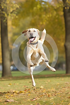 labrador retriever jumping in a park AI generated