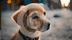 Labrador retriever puppy dog on the road motion background video loop