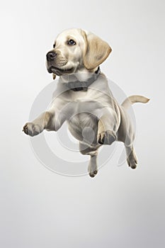 Labrador retriever puppy flying in the air. Generative AI