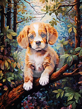 Labrador Retriever puppy in the Forest Painting