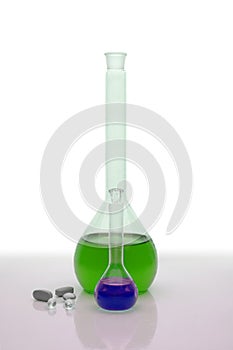 Labware beaker with colored liquid