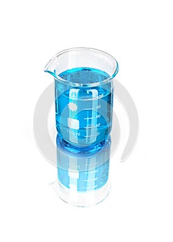 Labware with blue liquid isolated