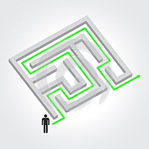 Labyrinth with arrow and people.