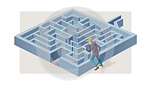 Labyrinth Challenge: Person Navigating Complex Maze, vector design Generative AI
