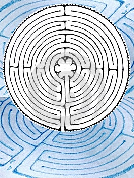Labyrinth of Chartres eleven-turn. Classic labyrinth, blue space