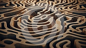 Labyrinth in the form of wavy shapes and curves of paths that create an optical effect