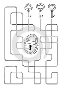 Labyrinth game for children, choose the right key