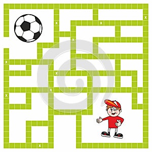 Labyrinth game, footballer with soccer ball, leisure activity, eps.