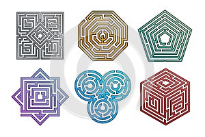 Labyrinth game. Maze riddle for finding right path. Wrong way to exit concept. Geometric square map with abstract directions and