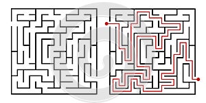 Labyrinth game way. Square maze, simple logic game with labyrinths way vector illustration