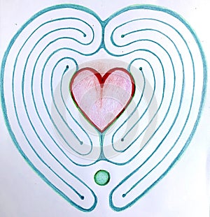 Labyrinth Heart, artistic neural drawing by hand