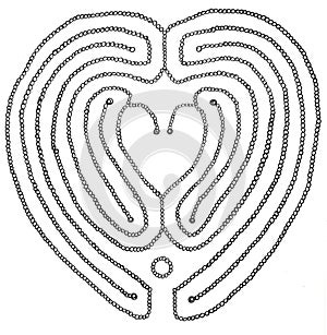 Labyrinth Heart. Hand drawn, for balance, cleansing, monochrome