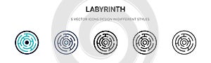 Labyrinth icon in filled, thin line, outline and stroke style. Vector illustration of two colored and black labyrinth vector icons